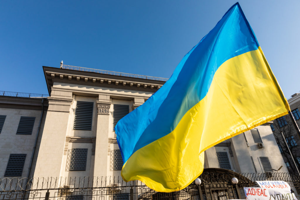 Protest action near the Embassy of the Russian Federation in Kiev. (Donbas Stock Photos)